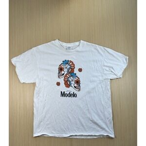 Delta Pro Weight T Shirt Mens XL White Cotton Cerveza Modelo Beer Skull Print